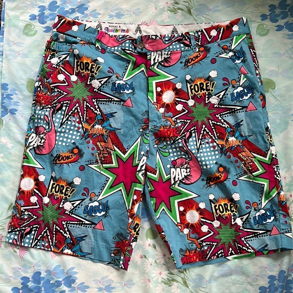 Royal & Awesome Comic Print Golf Shorts Sz. 40